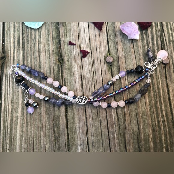 Handmade Multi Layer Mixed Media Iolite Gemstone Charm Bracelet - Picture 6 of 16